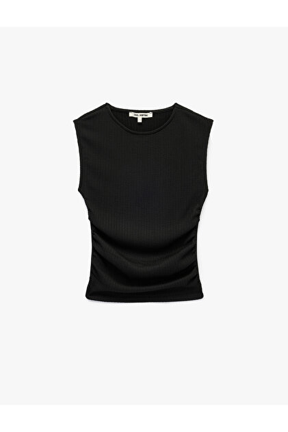 Bürümcük Fabric Crew Neck Draped Sleeveless Blouse