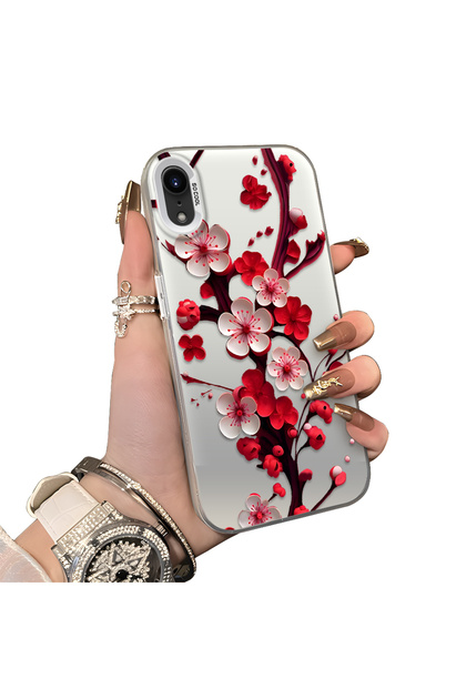iPhone Xr Compatible Silicone Edge Hard Back Case Couple Phone Case with Floral Pattern