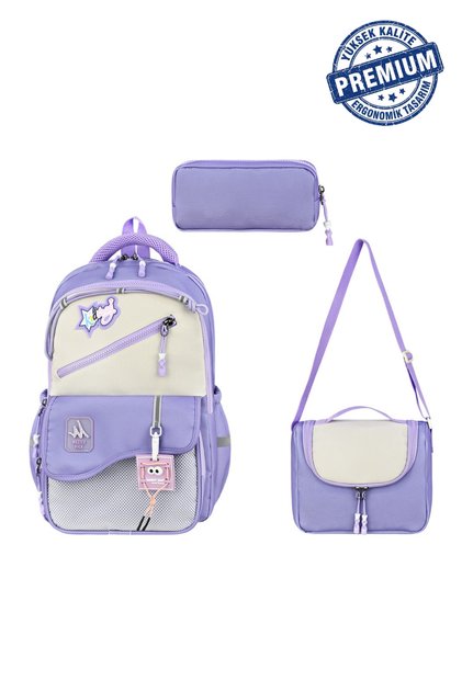 Ultra Luxury Set of 3 Girls' Primary School Bags with Back Support, Thermal Lunch Bag and Pen Holder