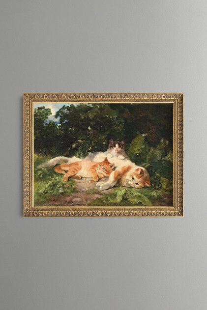 Cat with Kittens - Vintage Patterned Painting - Fine Model