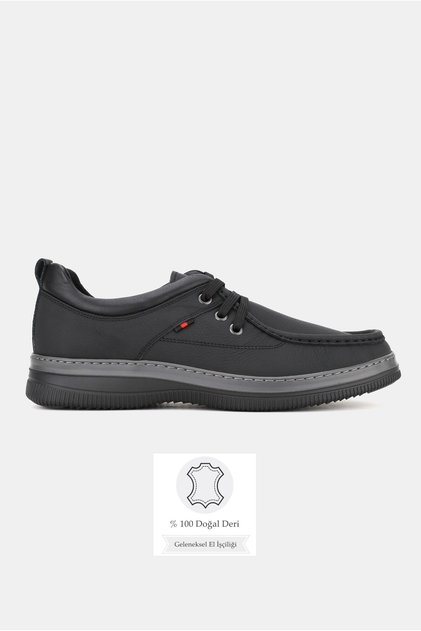 Men's Black Genuine Natural Leather Eva Sole Lace-Up Shoes