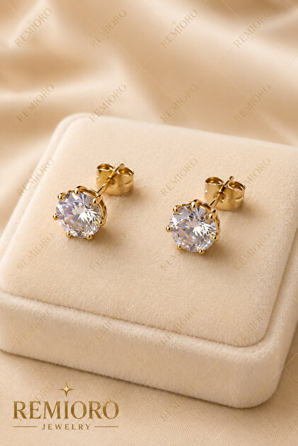 Cercei dama tip stud placati cu aur 14K, piatra zirconiu stralucitoare, inchidere surub, 3 variante elegante
