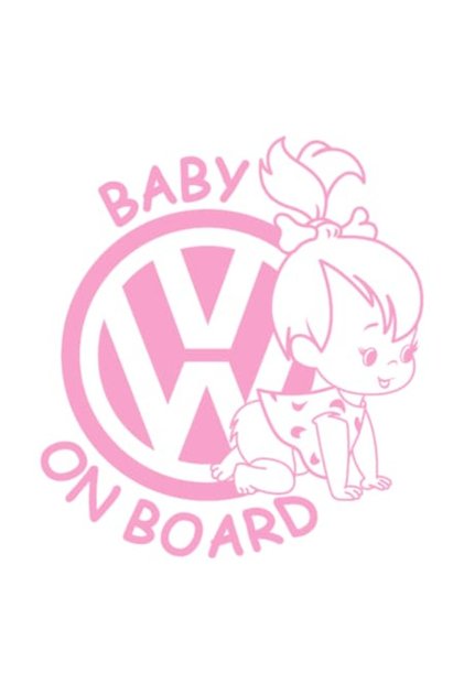 Autocolant decorativ auto "BEBE LA BORD ", Model VW, 10cm, Roz