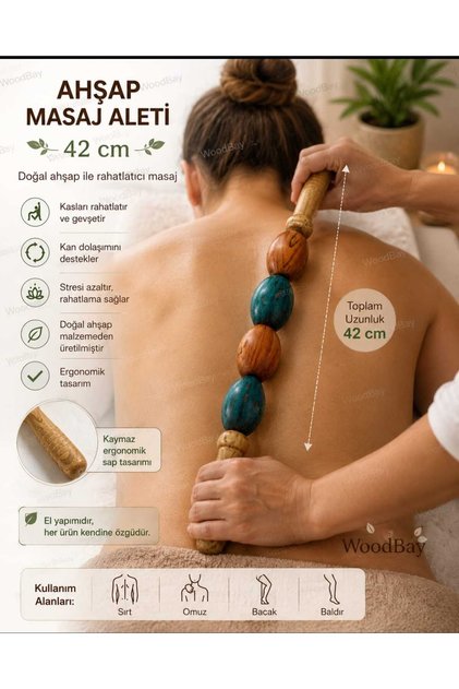 Wooden Massage Tool 42 cm Handmade Natural Wooden Massage Roller Back Neck Leg Arm Massage Apparatus