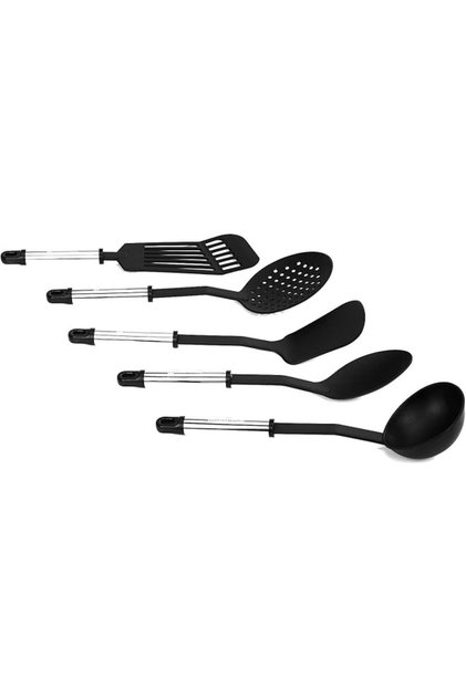 5 Pieces Slotted Spatula - Solid Spoon - Pasta Spoon - Masher & Ladle - Silicone Utensil Kitchen Gadgets Set
