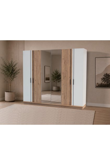 Asel 6 Kapaklı 2 Çekmeceli 240cm Gardırop Ceviz,Metalik ekru