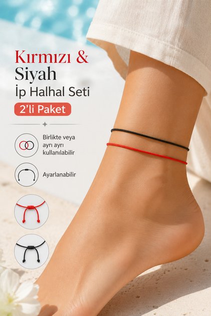 Red Black Rope Anklet Set 2 Pack Adjustable Macrame Anklet