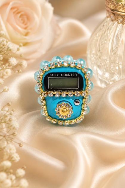 Stone Zikir Ring Digital Tally Counter Colorful Counter Ring with Pearl Beads Decoration