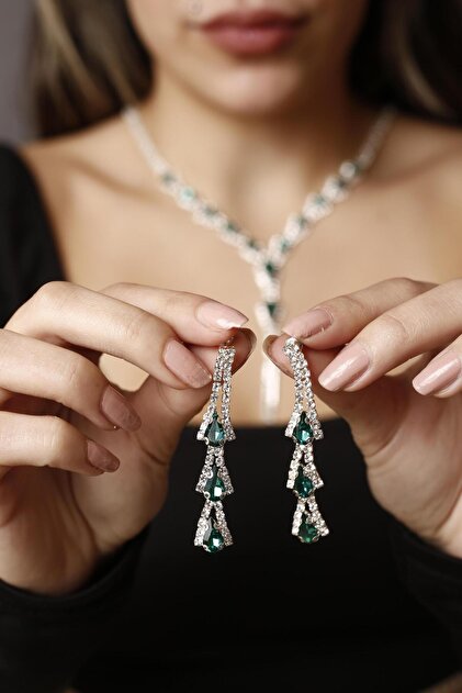 Bridal Wedding Crystal Necklace Earring Set Bride Choker Pendant Jewelry for Women and Girls