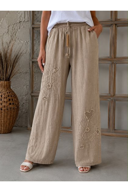 Cotton Trousers with Floral and Heart Embroidery