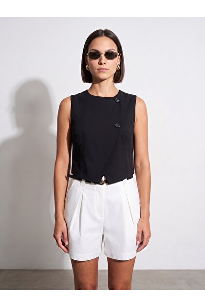 60624 Asymmetrical Cut Vest-Black