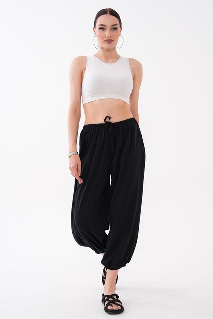 Women's Shalwar Trousers with Elastic Waist and Rubber Detail at the Hem 260646 -
