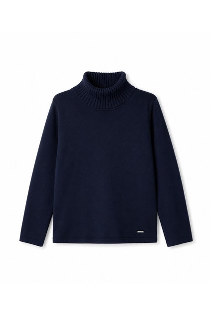 Girl's Pink Collar Basic Long Sleeve Knit Sweater 2-10 Years Dark Blue