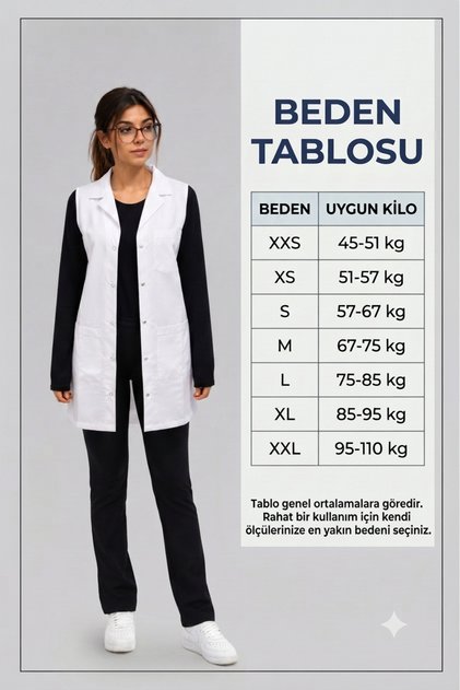 Klasik yaka kolsuz iş önlüğü kolsuz doktor öğretmen önlüğü diz üstü