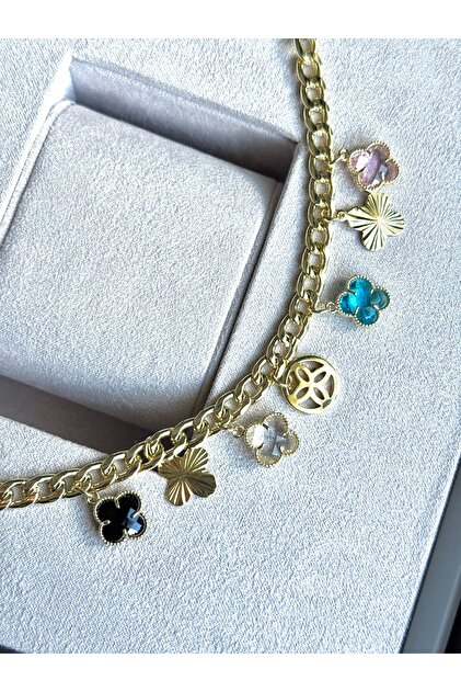 Xuping Stainless Steel Clover Model Charmlı Gold Bracelet