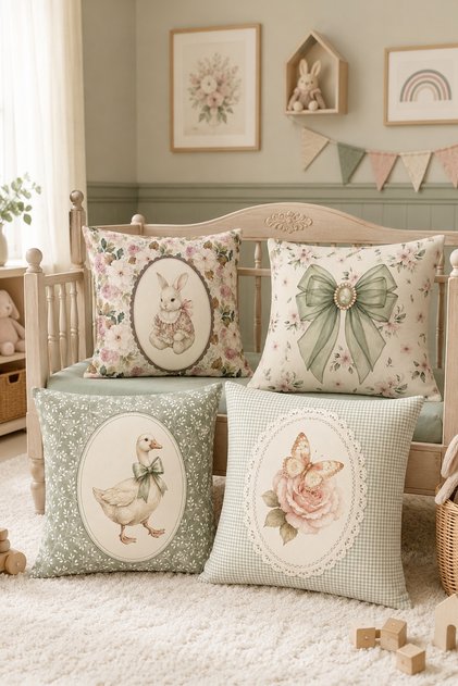 Mini Rabbit and Duck Patterned 4-Piece Children's and Baby Pillowcase Set