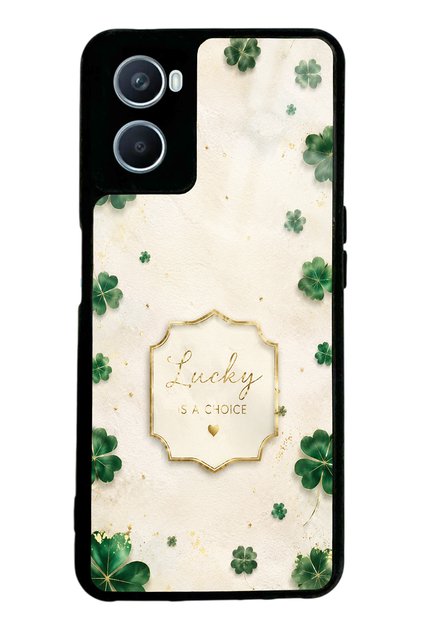 Oppo A96 Ivory Lucky Clover Design Glossy Phone Case
