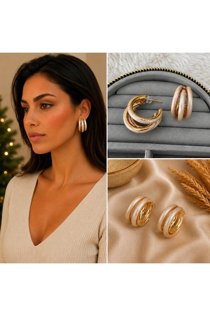 💎 Premium Gold Color Shiny and Stylish Champagne Color Enamel Hoop 316L Steel Women's Earrings