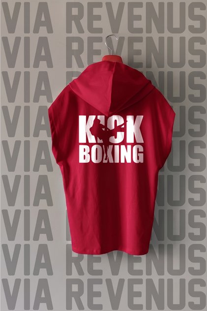 Kick Boxing Front and Back Printed Zero Sleeve Hooded 100% Cotton Sports Tshirt