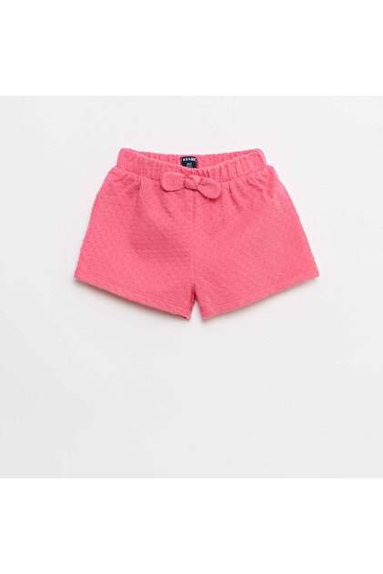 Solid Jacquard Knit Shorts with Decorative Bow PINK