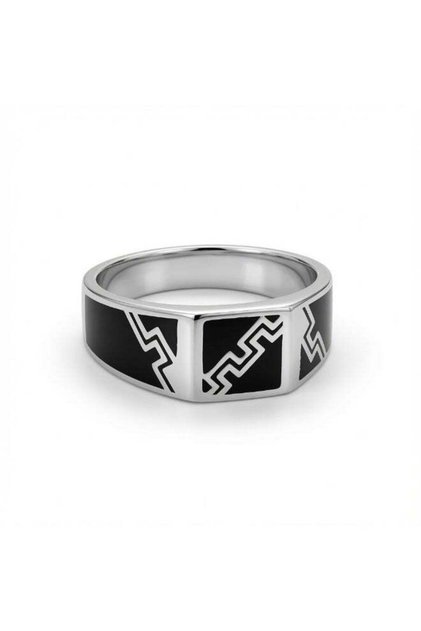 925 Sterling Silver Men's Enamel Ring with Black Geometric Inlay – Modern Men's Style Band