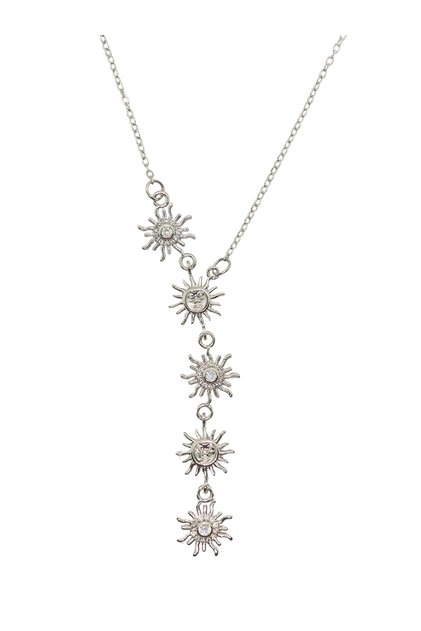 Women's Sun Detailed Y Necklace with Zircon Stone and Steel Chain Design, Minimal and Stylish