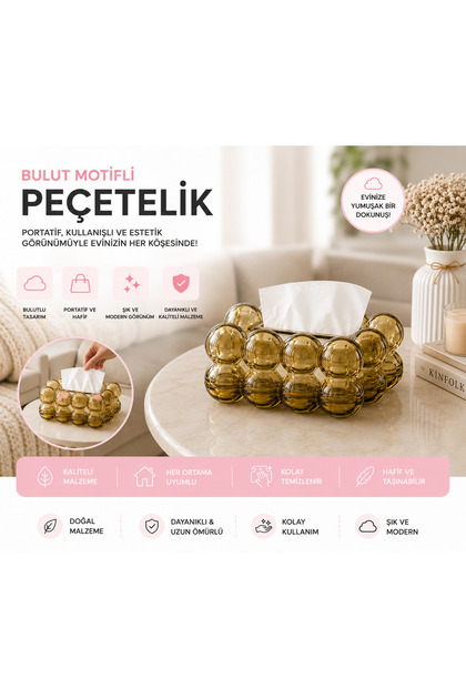 Bubble Bulut Tasarımlı Peçetelik Masaüstü Peçete Tutucu Dekoratif Peçetelik Gold