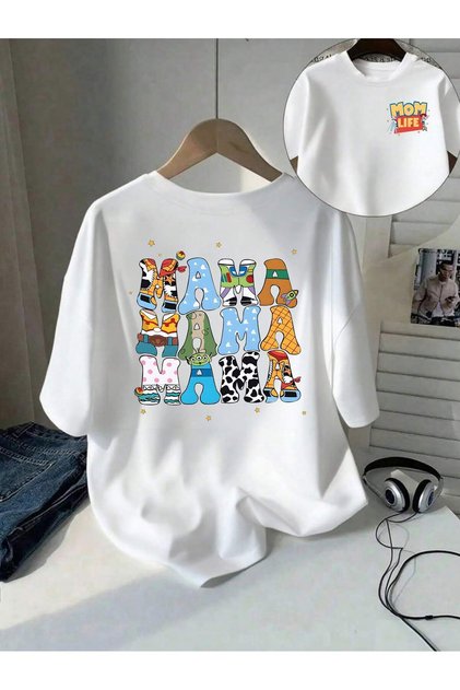 Toy Story Mom Life Baskılı Oversize Bisiklet Yaka Yazlık Tişört
