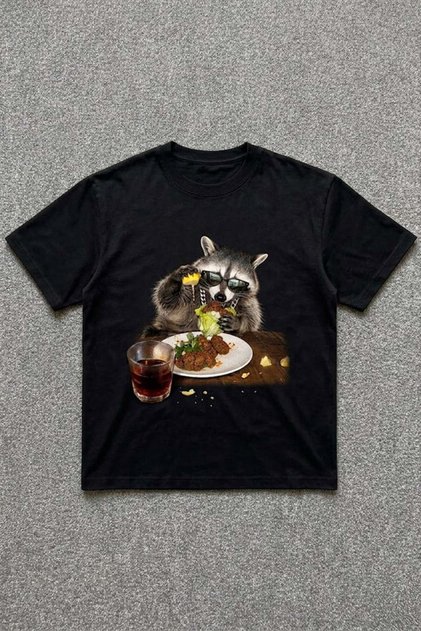 Cool Raccoon Eating Raw Meatballs Black Unisex T-Shirt