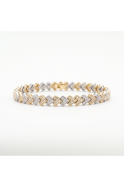Two-Color V Pattern Stone Stainless Steel Women's Bracelet – Gold Silver I with Special Box
