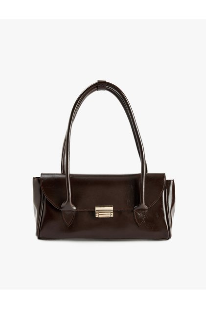 Faux Leather Shoulder Bag with Metal Accessories