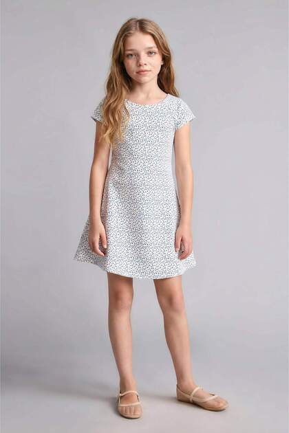 Cotton A-Line Half-Sleeved Bell-Bottomed Mini Dress Girls I1187A826Hs