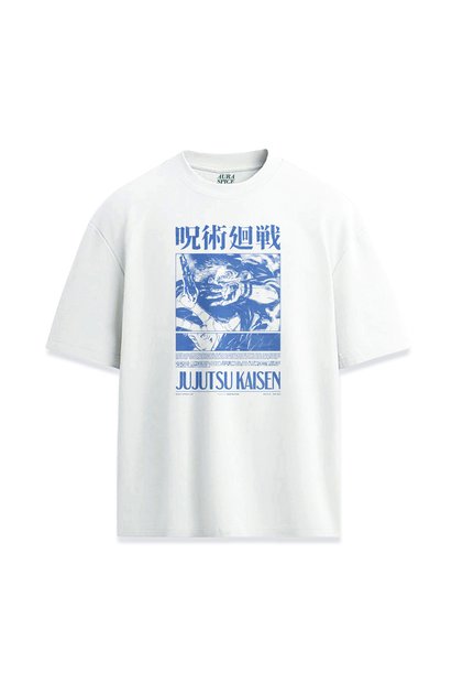 Jujutsu Kaisen Anime Cartoon Printed Design Relax Fit White T-Shirt