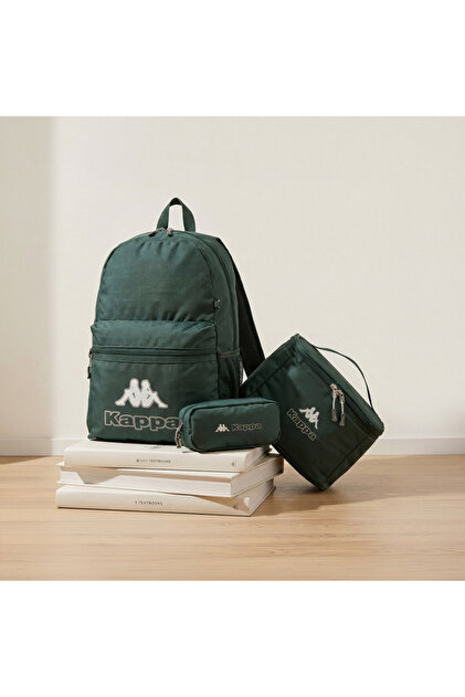 Logo Print 3-Piece School Backpack Set for Kids 8-13 Years with Pencil Pouch and Lunch Bag