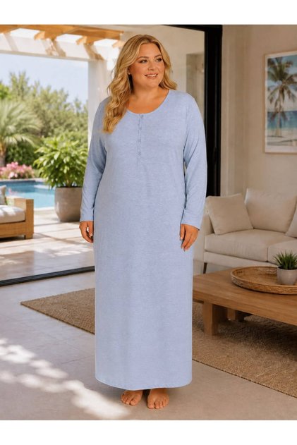 Women's Long Sleeve Solid Color Plus Size 100% Cotton Ankle Length Nightgown