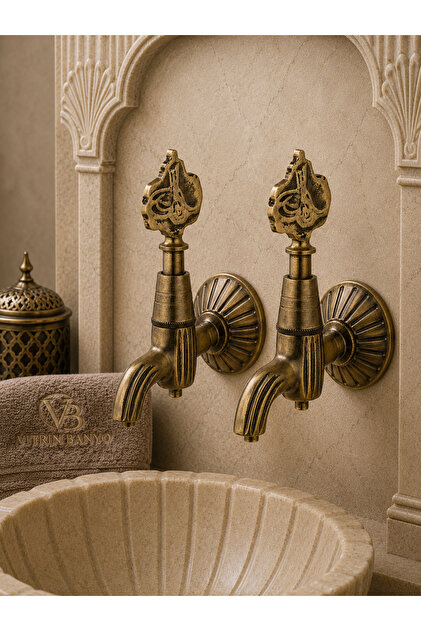 Antique Brushed Kurna Faucet Ottoman Monogrammed Hammam Faucet Double Set Complete Brass Wall Mounted Hammam Fountain