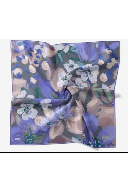 Silkhome pamuklu organik soft eşarp kaymaz tok durur mor renk çiçek desenli