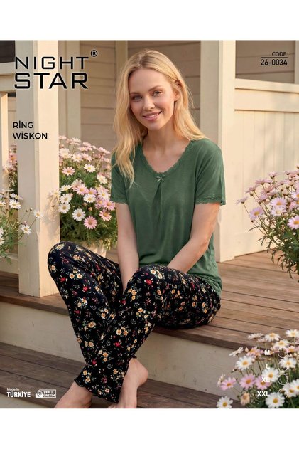 Elza Floral Patterned Lace Ring Viscose Pajama Set