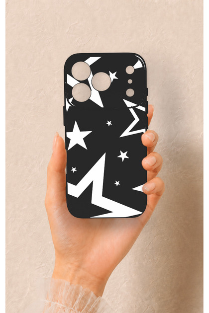 iPhone 17 Pro Compatible Black Mega Star Patterned Silicone Case