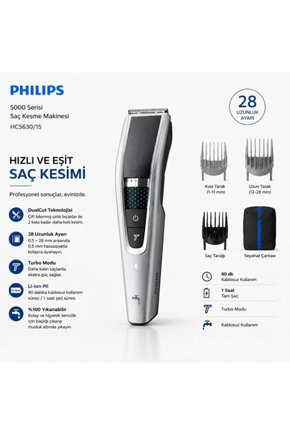 5000 Serisi Yıkanabilir Saç Kesme Makinesi- HC5630/15