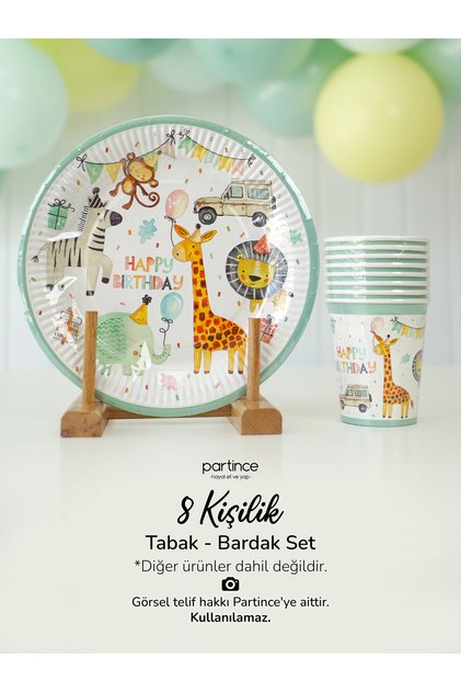 8 Kişilik Safari Happy Birthday Tema Kullan At Karton Tabak Bardak Parti Seti