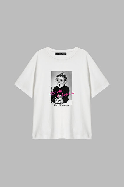 Normal Is Boring Printed Relaxed Fit White Women's Tshirt