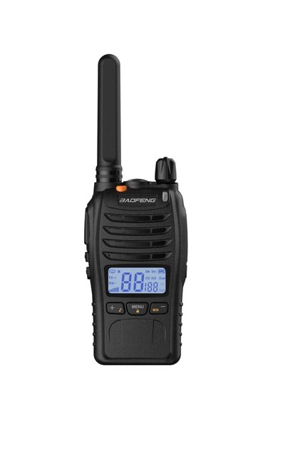 Φορητός ασύρματος E88 PMR446, 16 κανάλια, 0.5 W, USB, Μπαταρία Li-Ion 1200 mAh, VOX, Διπλή λειτουργία ρολογιού, Φωτιζόμενη οθόνη, Μαύρο