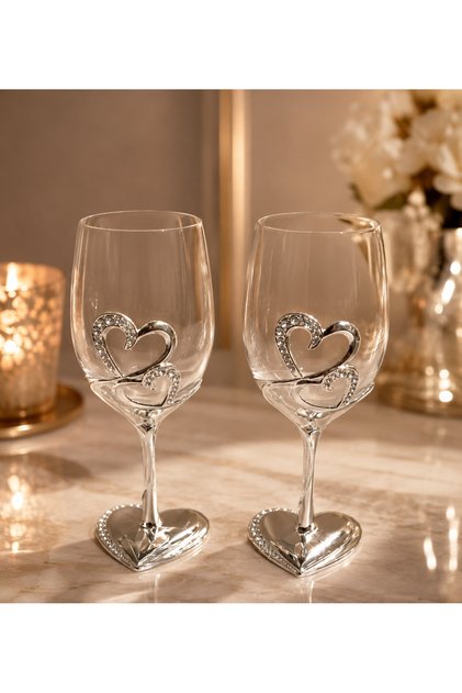 SET 2 PAHARE CU PICIOR METAL ZINCAT CU MODEL INIMA, H-19 CM