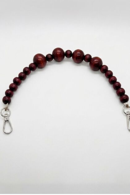 Acrylic Bag Handle Knitted Varnished Wooden Handmade Bag Handle Hobby Accessory - Burgundy
