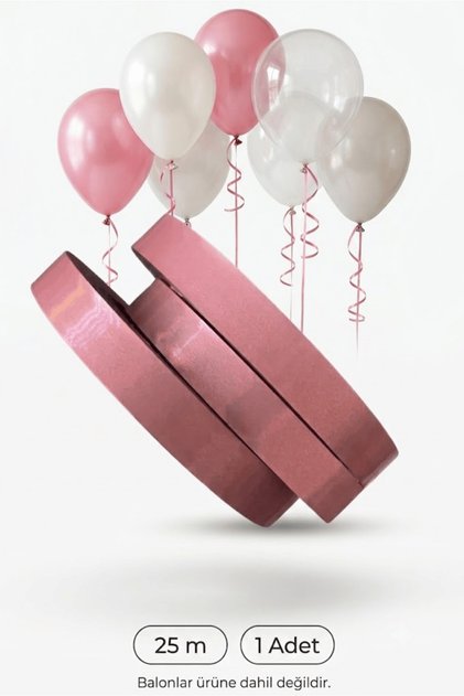 1 Adet 25 Metre Pembe Metalik Balon İpi Rafya Parti Süsleme Şeridi