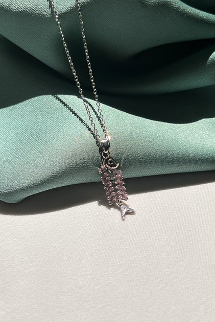 Steel Necklace with Movable Fish Bone Figure