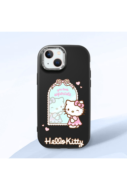 iPhone 13 Compatible Case Camera Protector Black Silicone Couple Phone Case with Kitty Pattern