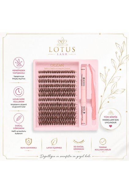 Exclusive Kahverengi Takma Kirpik Seti 240 Adet (8-16 mm Mix Boy) - Profesyonel Kirpik Cımbızı & Sihirli Eyeliner Yapıştırıcı Dahil