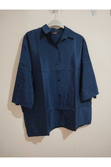 Cotton-Viscose Summer Shirt, Three-Quarter Sleeves, Oversize, Buttoned Shirt